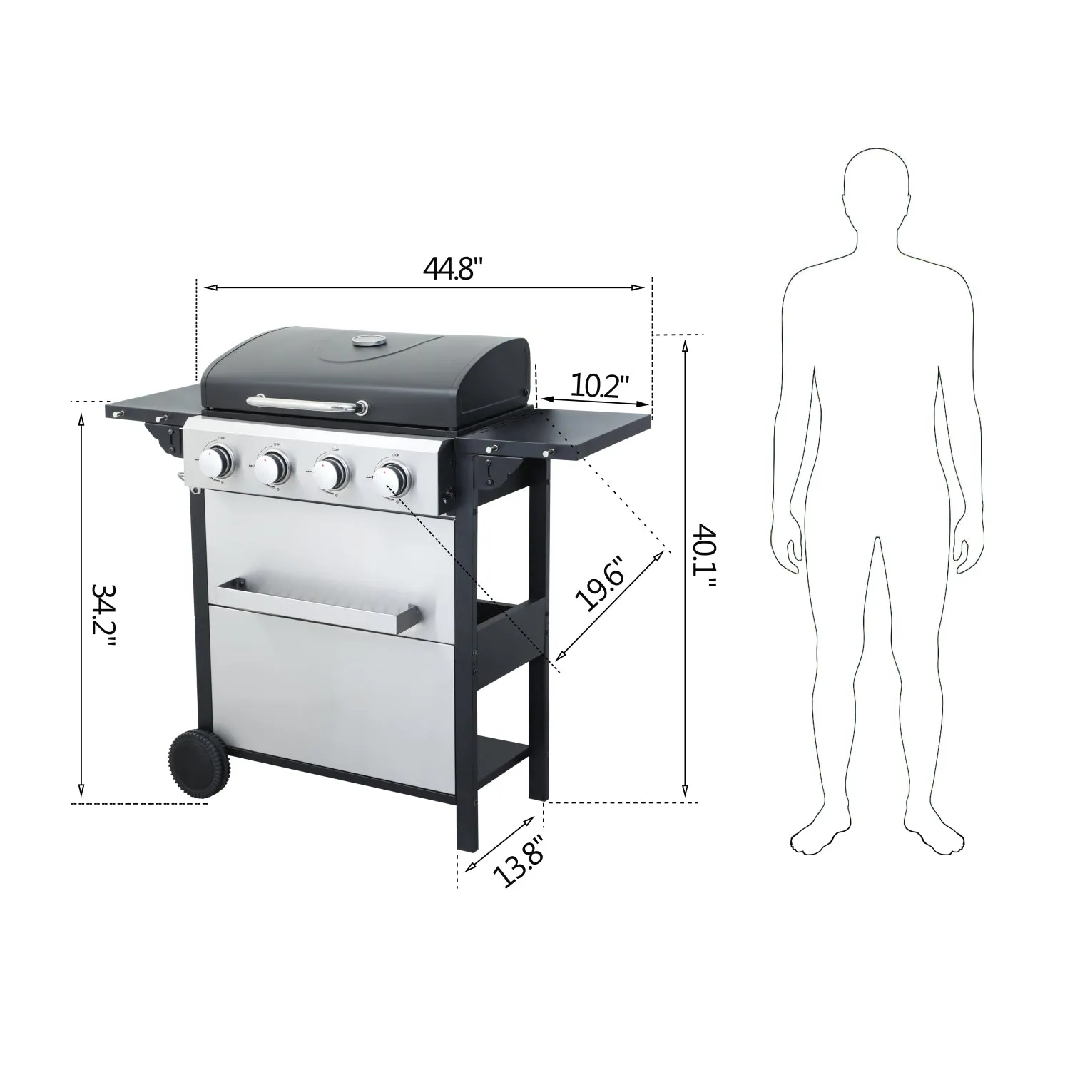 Streamdale 4-Burner Propane BBQ Grill, Foldable Table, Basket, Stainless Steel