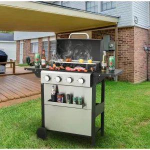 Streamdale 4-Burner Propane BBQ Grill, Foldable Table, Basket, Stainless Steel