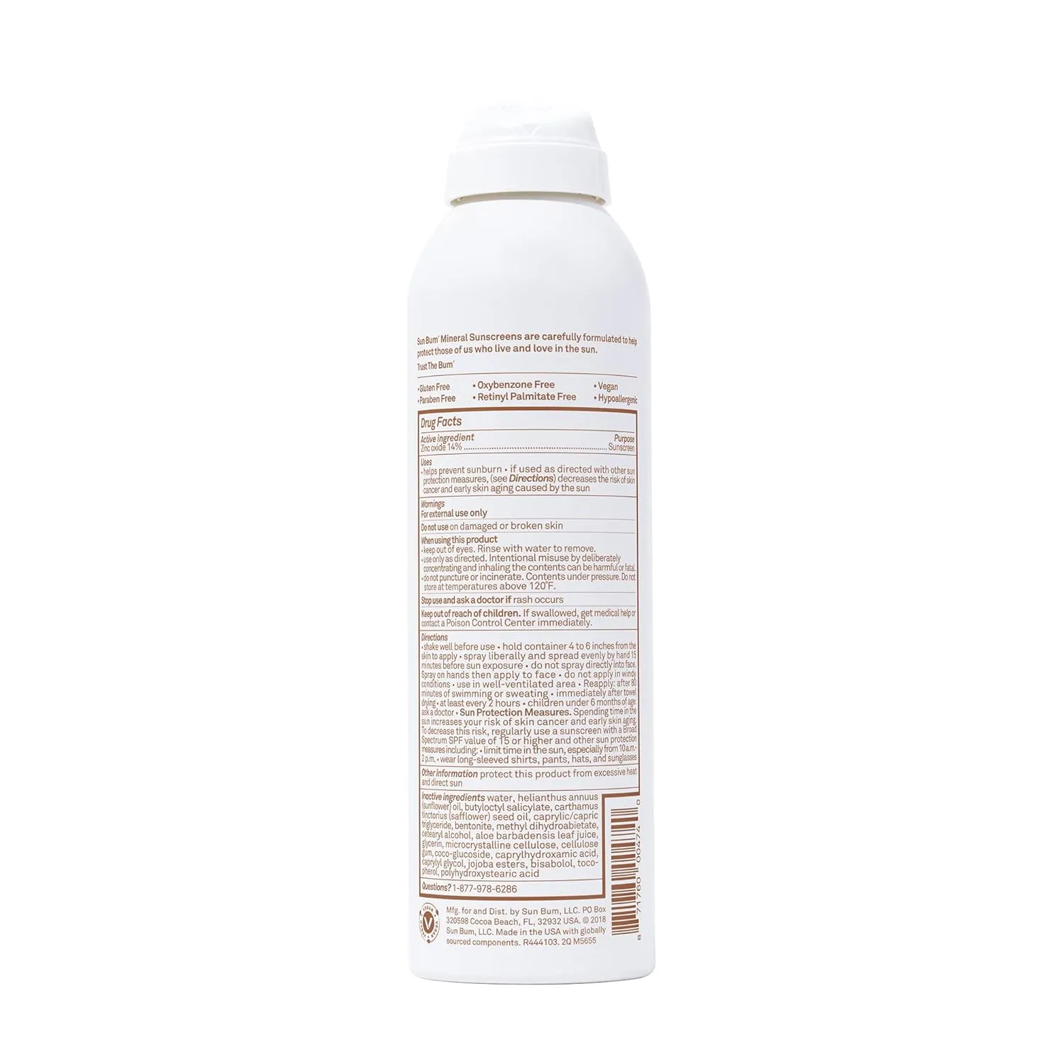 Sun Bum Mineral SPF 30 Sunscreen Body Spray - Water-Resistant Broad Spectrum Moisturizing Sunscreen with Vitamin E - Hawaii 104 Act Compliant (Made without Octinoxate & Oxybenzone) - 6 oz