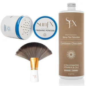 SunFX Tanning Kit – Violet Royal Spray Tan Solution, Finishing Powder & Fan Brush for Flawless, Streak-Free Tanning