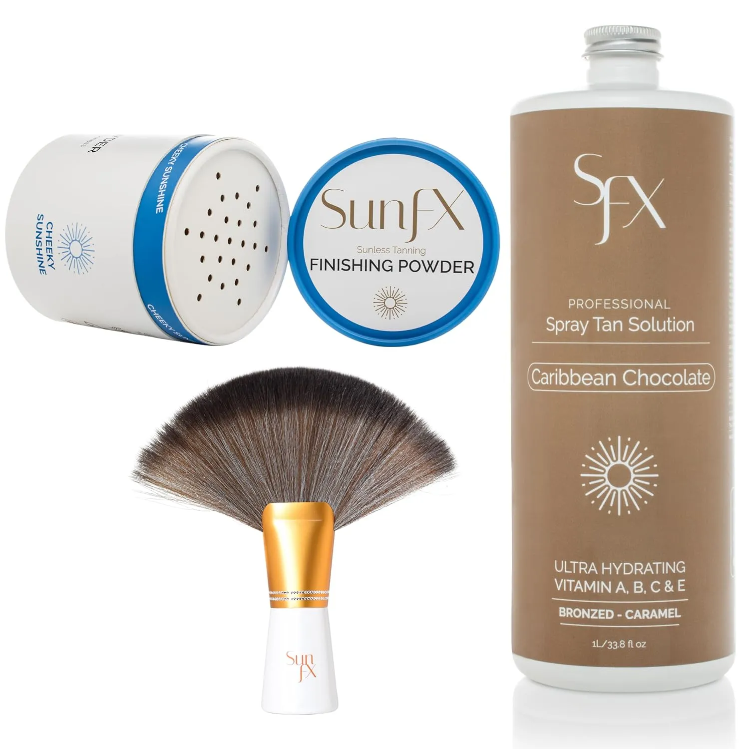 SunFX Tanning Kit – Violet Royal Spray Tan Solution, Finishing Powder & Fan Brush for Flawless, Streak-Free Tanning