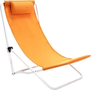 SunnyFeel Folding Low Beach Chair High Back Lightweight, Portable Sand Chair with Pillow for Adults Heavy Duty 300 LBS, Easy-to-Use Foldable Camping Chairs for Camp/Lawn/Outdoor/Travel/Picnic