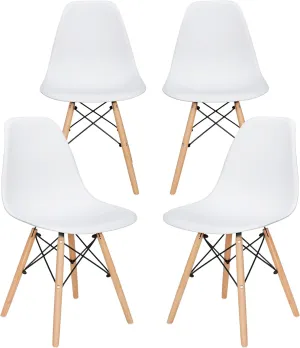 SUPER DEAL Modern Dining Chairs Set of 4 Plastic DSW Shell Lounge Chair Mid Century Side Chairs with Solid Wood Legs for Living Room, Kitchen, Dinning Room, Bedroom, White