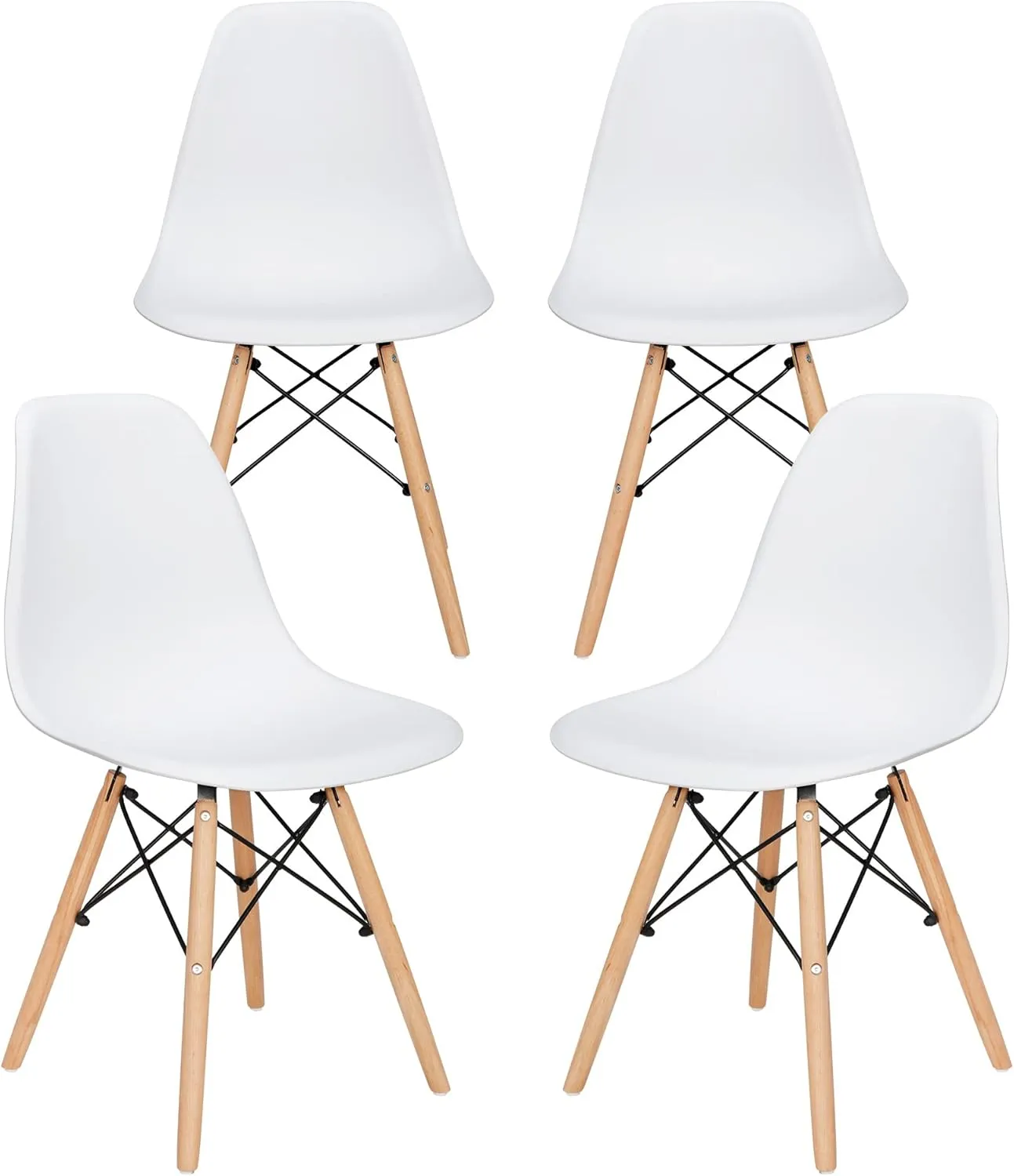 SUPER DEAL Modern Dining Chairs Set of 4 Plastic DSW Shell Lounge Chair Mid Century Side Chairs with Solid Wood Legs for Living Room, Kitchen, Dinning Room, Bedroom, White