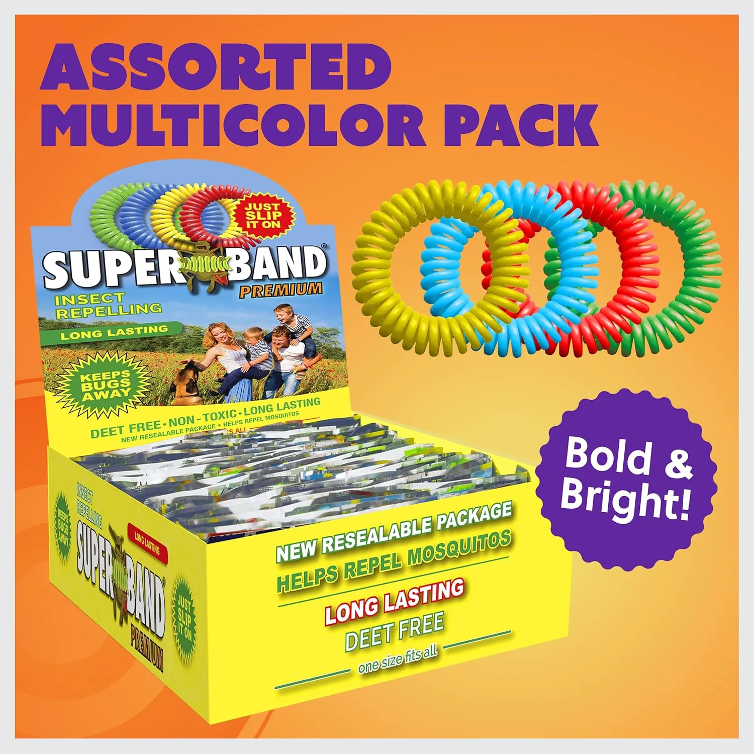 Superband Mosquito Repellent Bracelets for Adults & Kids - Pack of 50 - Long Lasting, Natural Bug and Insect Repellent Bracelet - Waterproof, Individually Wrapped, Deet-Free Bands - Neon