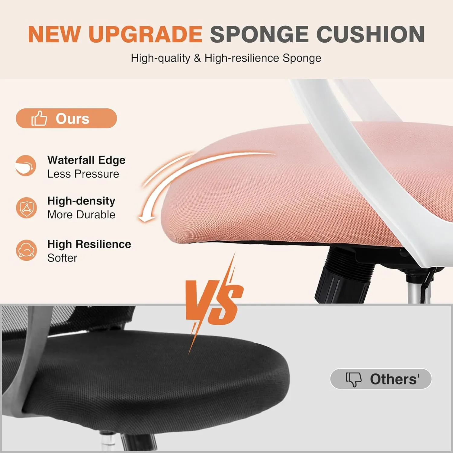 Sweetcrispy Office Computer Desk Chair, Ergonomic High-Back Mesh Rolling Work Chairs with Wheels and Adjustable Headrests, Comfortable Lumbar Support, Comfy Armrest for Home, Bedroom, Study, Pink