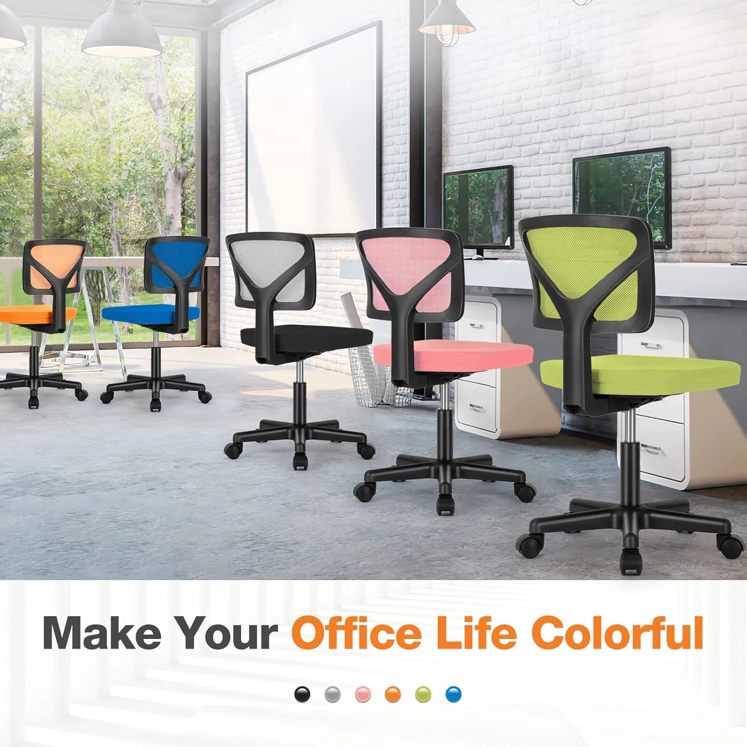 Sweetcrispy Office Computer Desk Chair, Ergonomic Low-Back Mesh Rolling Work Swivel Chairs with Wheels, Armless Comfortable Seat Lumbar Support for Home, Bedroom, Study, Student, Adults, Black