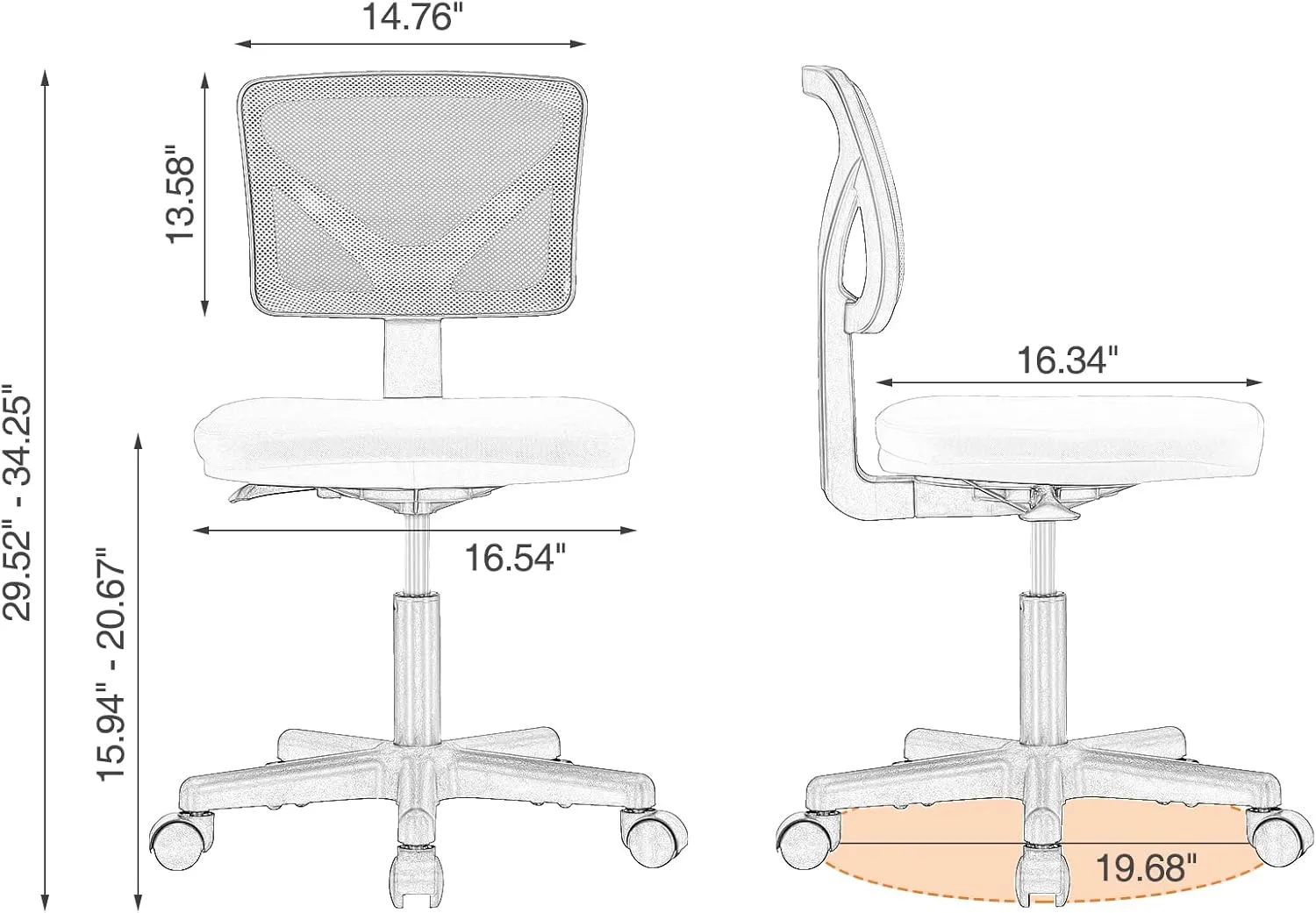 Sweetcrispy Office Computer Desk Chair, Ergonomic Low-Back Mesh Rolling Work Swivel Chairs with Wheels, Armless Comfortable Seat Lumbar Support for Home, Bedroom, Study, Student, Adults, Black