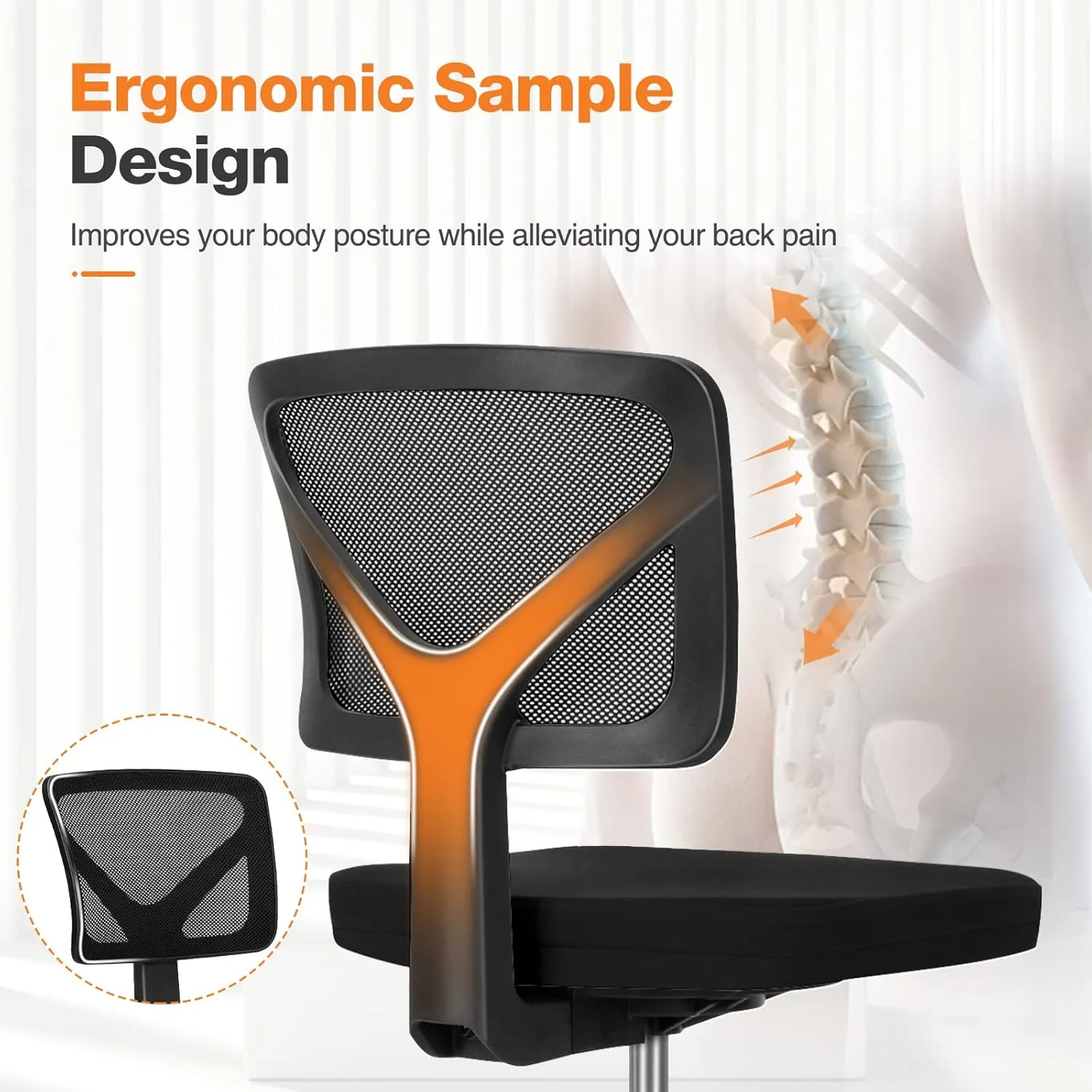 Sweetcrispy Office Computer Desk Chair, Ergonomic Low-Back Mesh Rolling Work Swivel Chairs with Wheels, Armless Comfortable Seat Lumbar Support for Home, Bedroom, Study, Student, Adults, Black