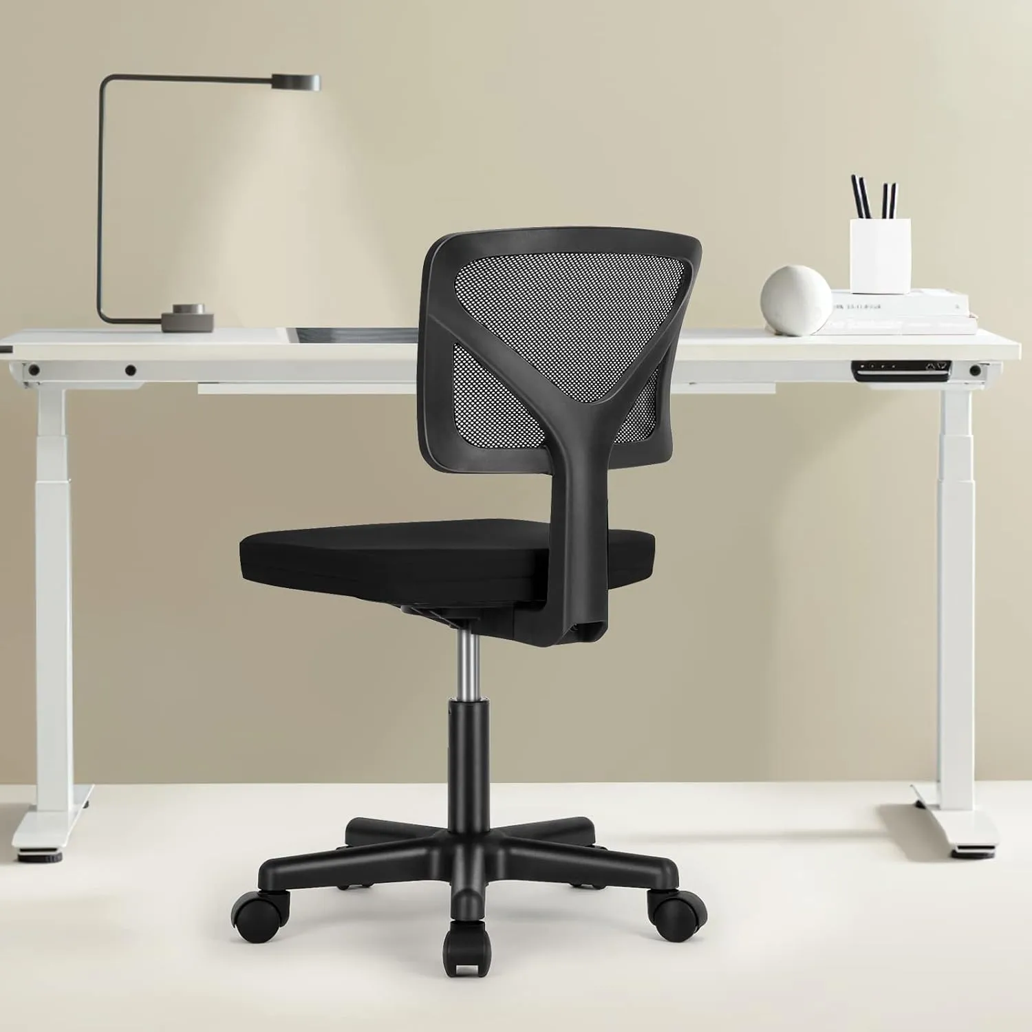 Sweetcrispy Office Computer Desk Chair, Ergonomic Low-Back Mesh Rolling Work Swivel Chairs with Wheels, Armless Comfortable Seat Lumbar Support for Home, Bedroom, Study, Student, Adults, Black