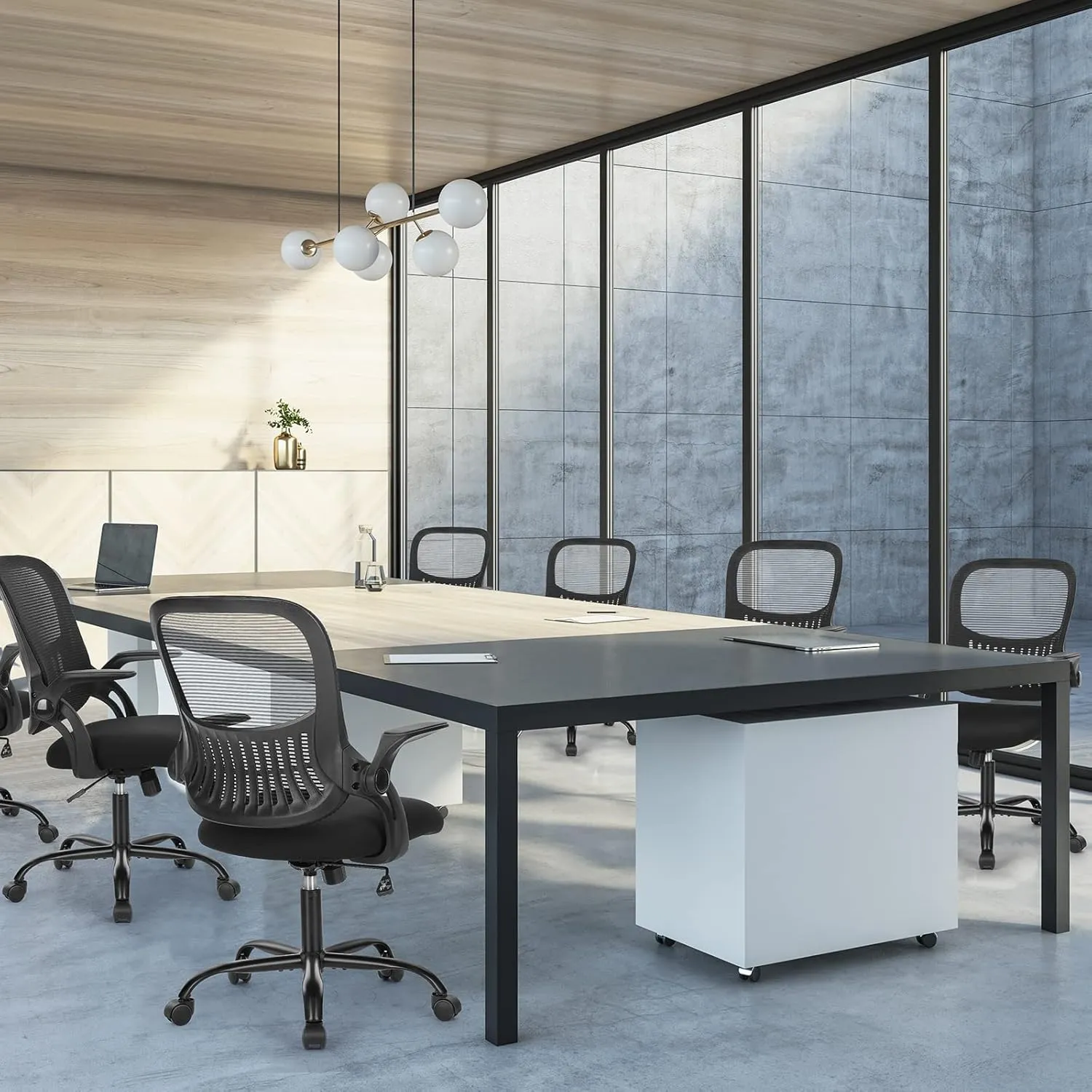 Sweetcrispy Office Computer Desk Chair, Ergonomic Mid-Back Mesh Rolling Work Swivel Task Chairs with Wheels, Comfortable Lumbar Support, Comfy Flip-up Arms for Home, Bedroom, Study, Student, Black