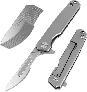T010 Folding Scalpel Titanium Alloy EDC Outdoor Unpacking Pocket Knife With 10pcs #24 Replaceable Blades