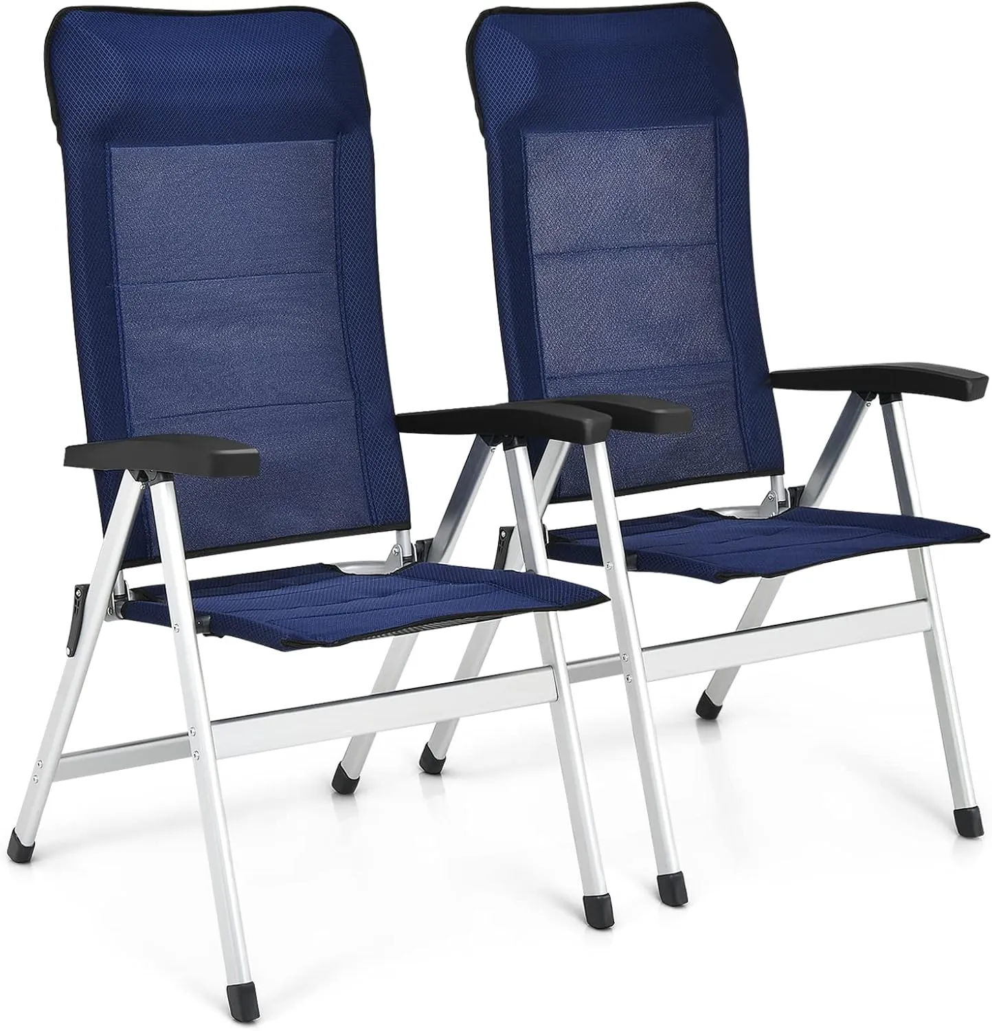 Tangkula Set of 2 Patio Folding Chairs, Portable Reclining Chairs with 7-Position Adjustable Back & Padded Headrest, Outdoor Indoor High Back Chaise Lounge Armchair for Poolside, Yard, Lawn, Navy