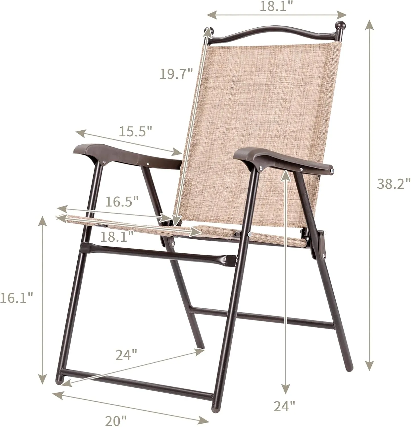 Tangkula Set of 2 Patio Folding Dining Chairs, Outdoor Sling Lawn Chairs with Armrests, Steel Frame, Portable Camping Lounge Chairs for Backyard, Deck, Poolside and Garden, No Assembly (1, Beige)