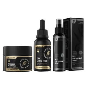 The Beard Struggle Beard & Hair Heat Protectant Spray, Warrior’s Beard Balm & Day Liquid Tonic Beard Oil Bundle Nourishes & Revitalizes Beard Hair - Gold Collection - Hoenir's Poem