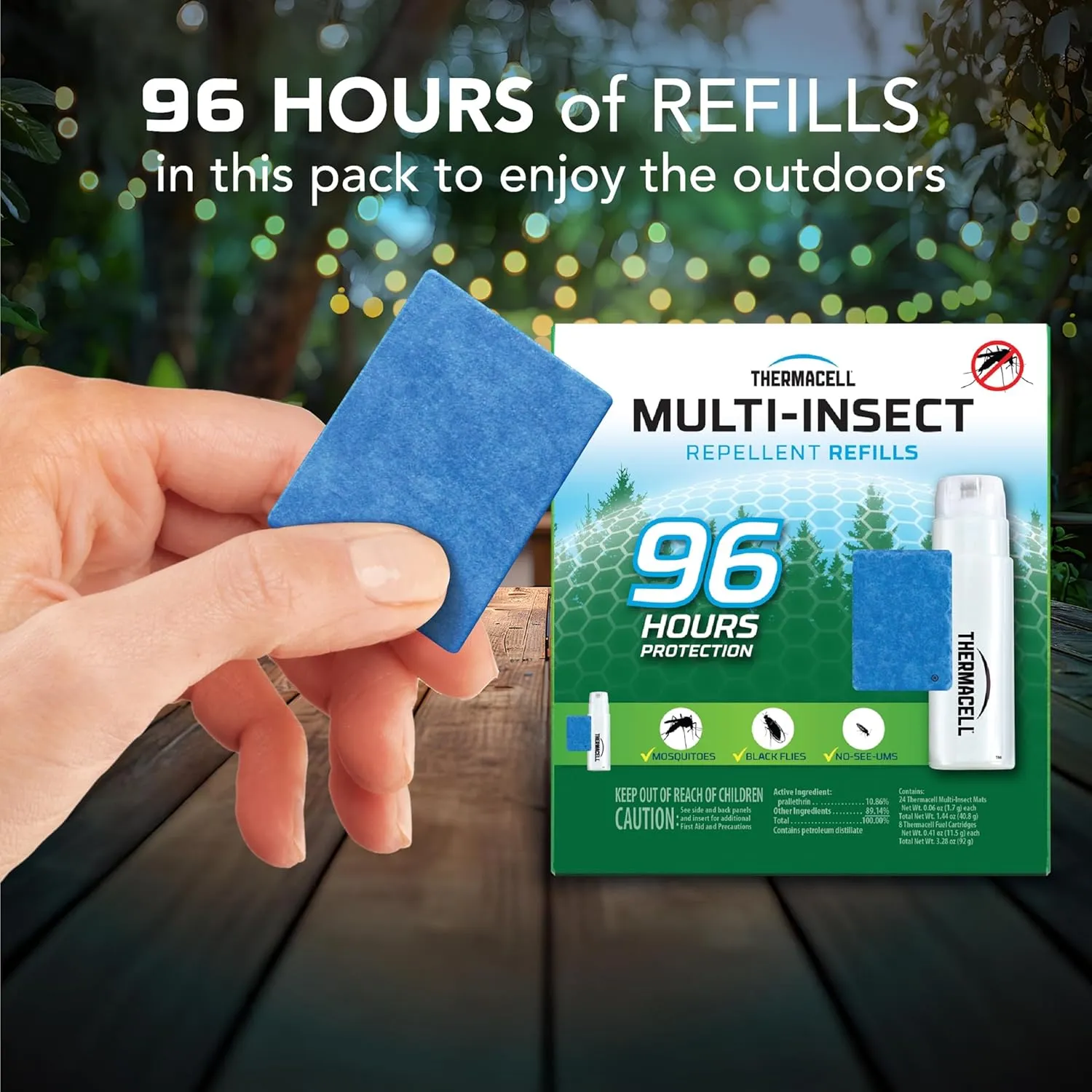 Thermacell Mosquito & Multi-Insect Repellent 96-Hour Refill; Includes 8 Fuel Cartridges, 24 Repellent Mats; Compatible W/Fuel-Powered Thermacell Repellers; Repels Mosquitoes, Noseeums & Black Flies