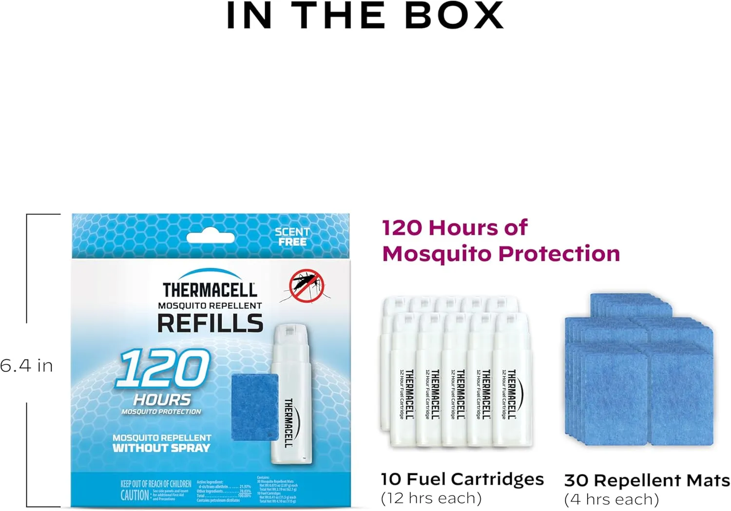 Thermacell Mosquito Repellent Refills; Provide 120 Hours of Protection; Contain 30 Repellent Mats, 10 Fuel Cartridges; Compatible with Any Fuel-Powered Mosquito Repeller Product