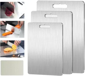 Titanium Cutting Board Set of 3, Titanium Cutting Boards for Kitchen, Double-Sided Food Grade Titanium Cutting Board for Cutting Meats, Fruits and Vegetables
