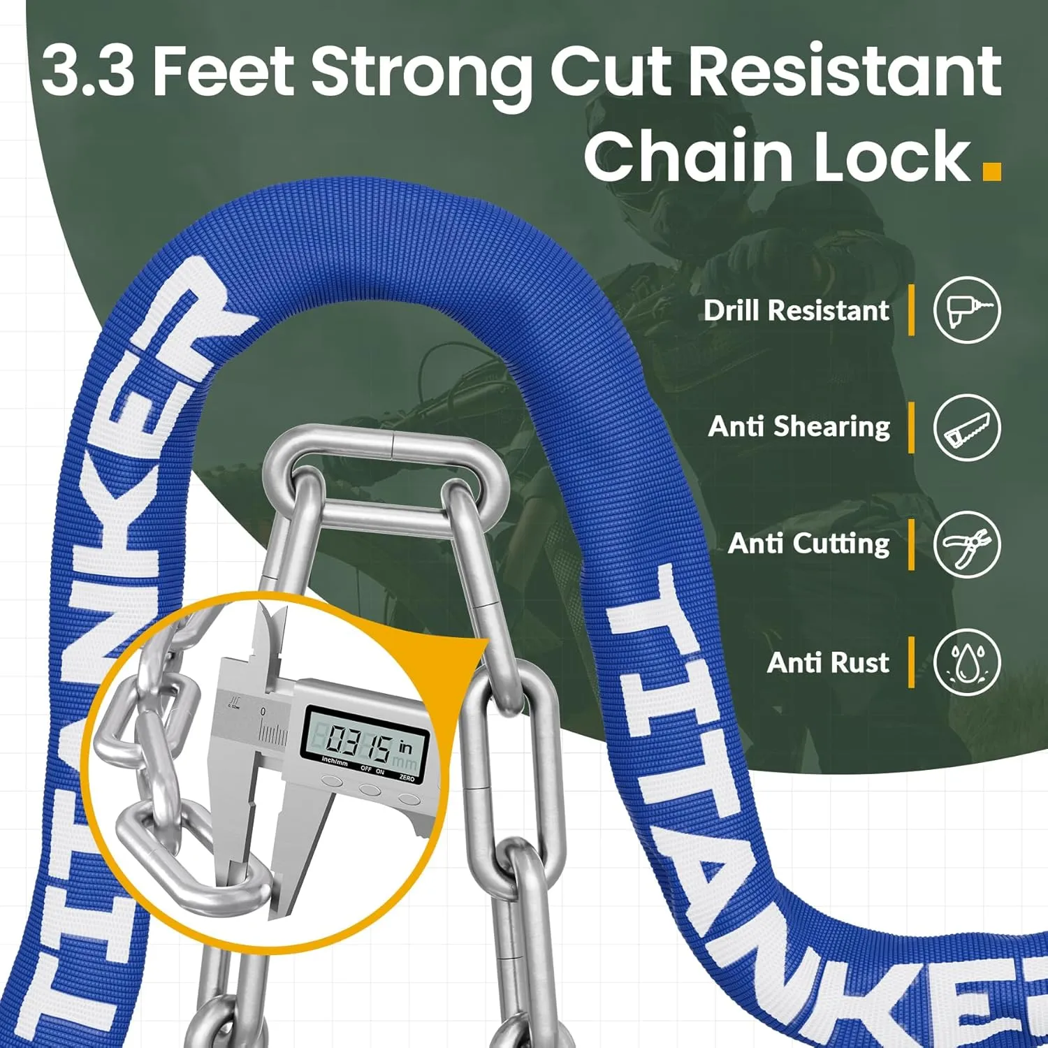 Titanker Bike Chain Lock with Keys, 3.3 Feet Security Heavy Duty Anti-Theft Bicycle Chain Locks for Bike, Motorcycle, Bicycle, Door, Gate, Fence, Grill (6mm, 8mm, 10mm Thick Chain)