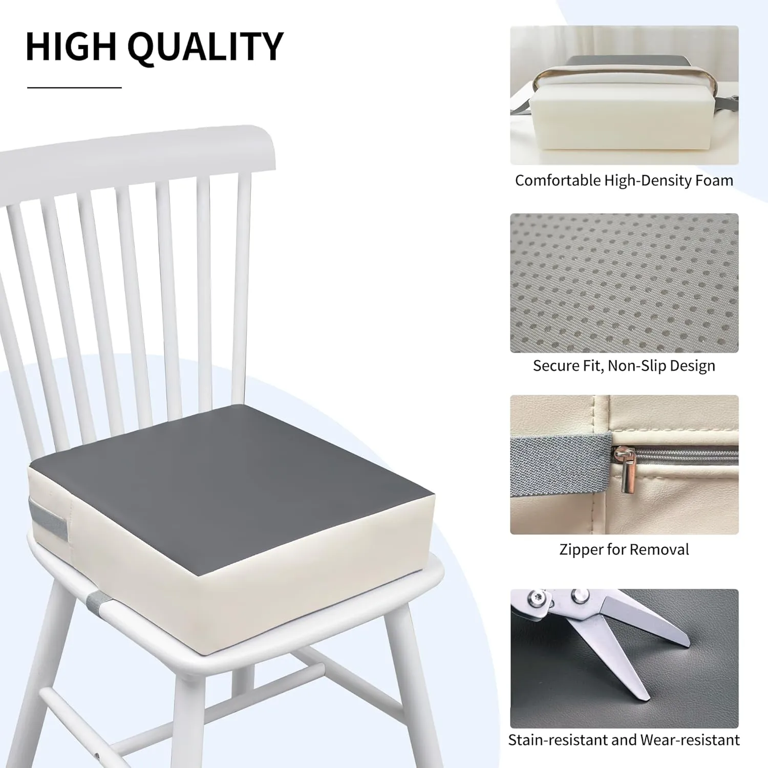 Toddler Dining Table Booster seat, PU Washable Waterproof Double seat Belt Non-Slip Bottom Booster seat for Dining Toddler, Portable Travel Increase Cushion