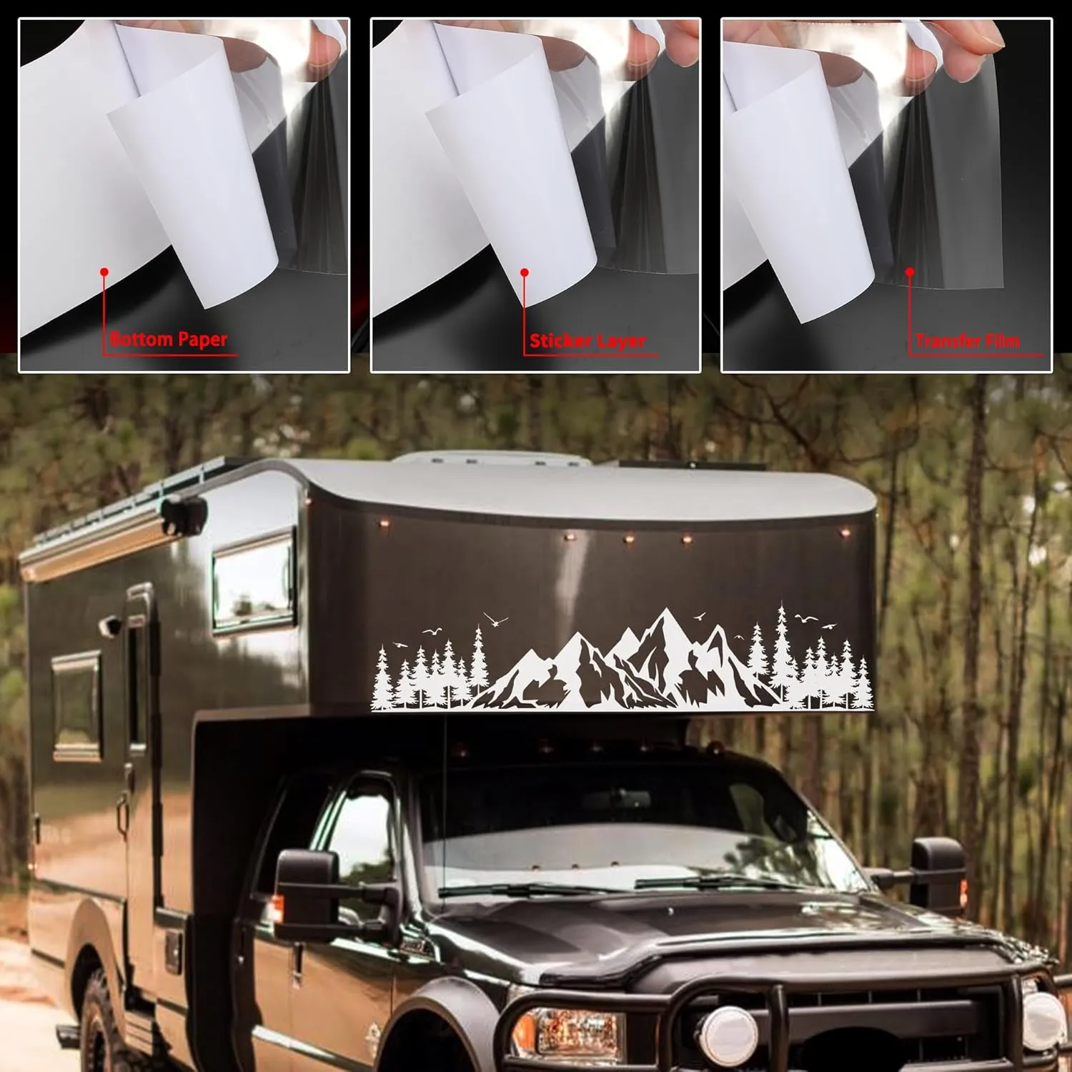 TOMALL 1 Pair Fir Mountain Forest Vinyl Decals for Car Body Door Sides Universal Waterproof Tree Graphic Stickers Decoration for Travel Trailer Camper Vehicles SUV Truck Off-Road (Medium-White)