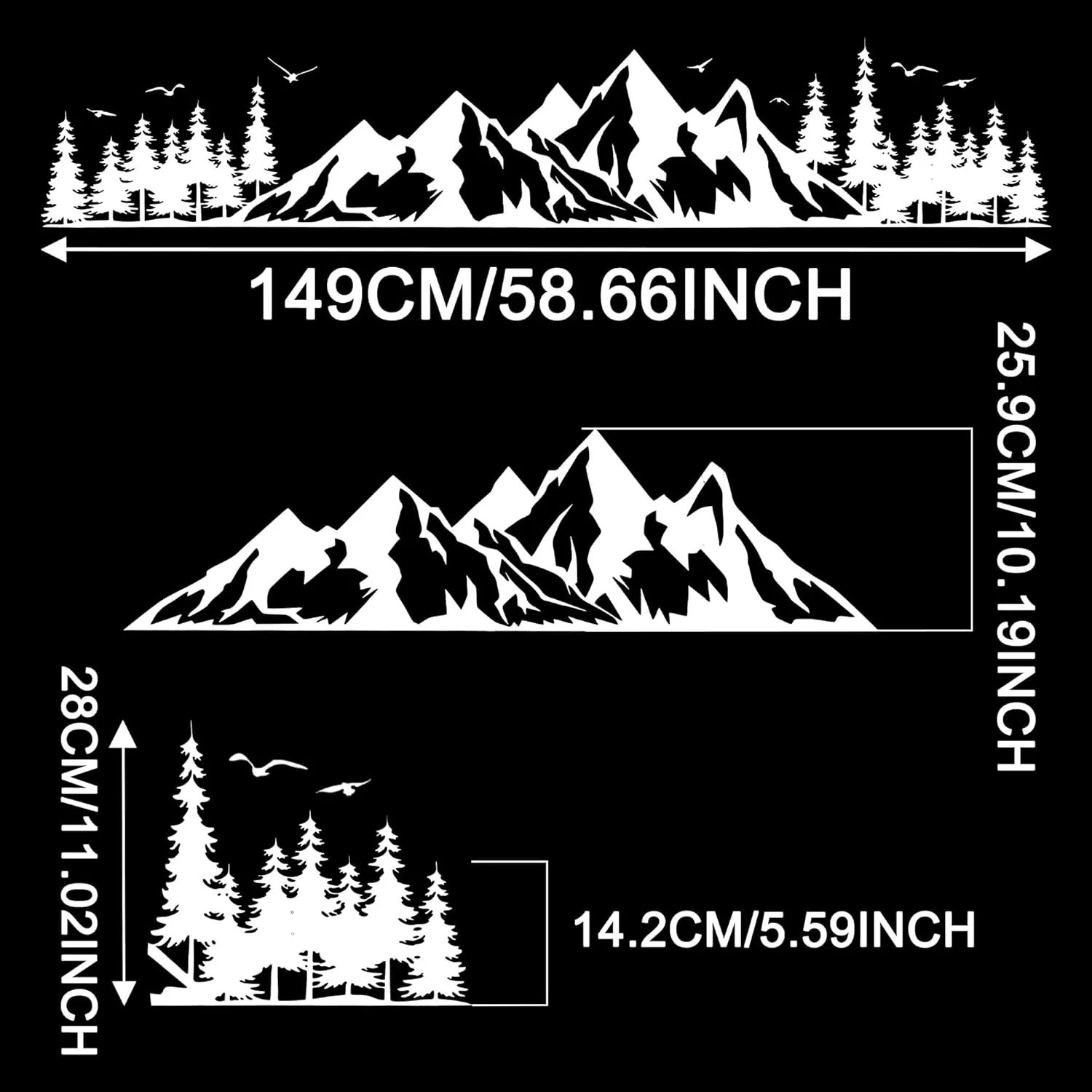 TOMALL 1 Pair Fir Mountain Forest Vinyl Decals for Car Body Door Sides Universal Waterproof Tree Graphic Stickers Decoration for Travel Trailer Camper Vehicles SUV Truck Off-Road (Medium-White)