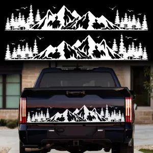 TOMALL 1 Pair Fir Mountain Forest Vinyl Decals for Car Body Door Sides Universal Waterproof Tree Graphic Stickers Decoration for Travel Trailer Camper Vehicles SUV Truck Off-Road (Medium-White)