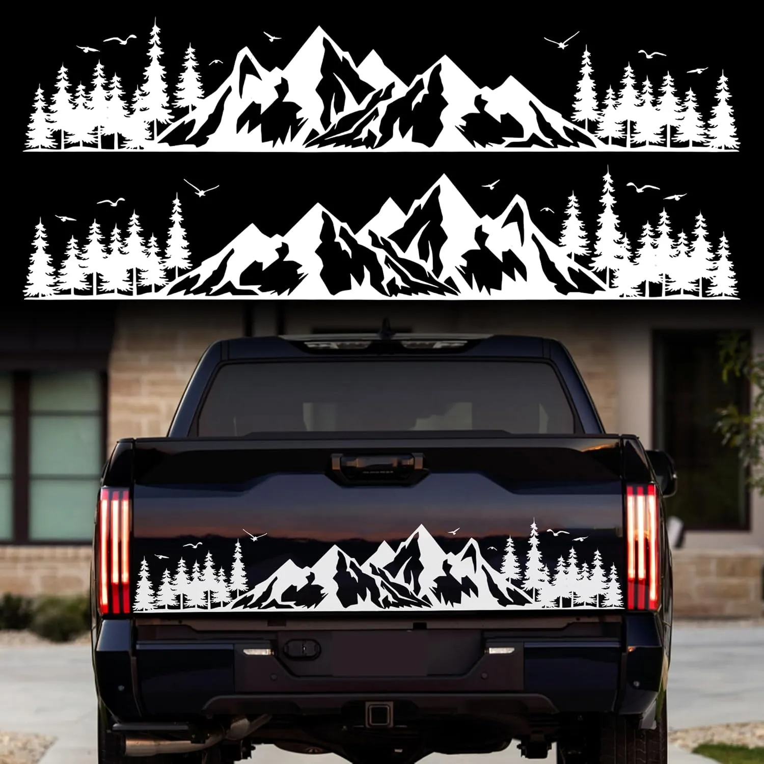 TOMALL 1 Pair Fir Mountain Forest Vinyl Decals for Car Body Door Sides Universal Waterproof Tree Graphic Stickers Decoration for Travel Trailer Camper Vehicles SUV Truck Off-Road (Medium-White)