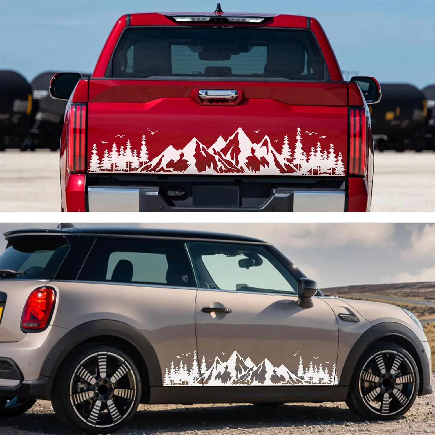TOMALL 1 Pair Fir Mountain Forest Vinyl Decals for Car Body Door Sides Universal Waterproof Tree Graphic Stickers Decoration for Travel Trailer Camper Vehicles SUV Truck Off-Road (Medium-White)