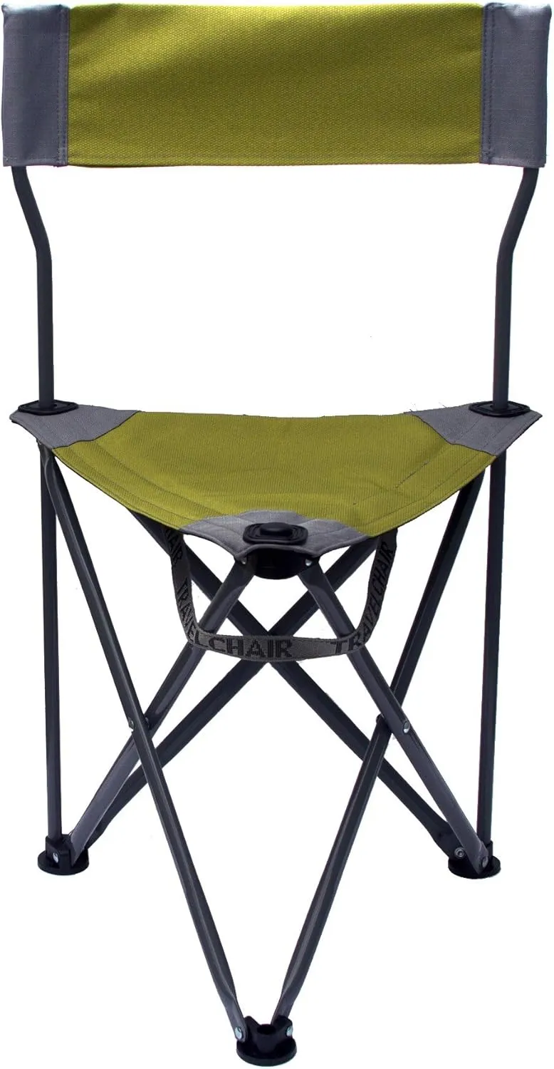 Travel Chair Ultimate Slacker 2.0, Small Folding Tripod Chair with Back for Outdoor Adventures, Portable Stool-Chair