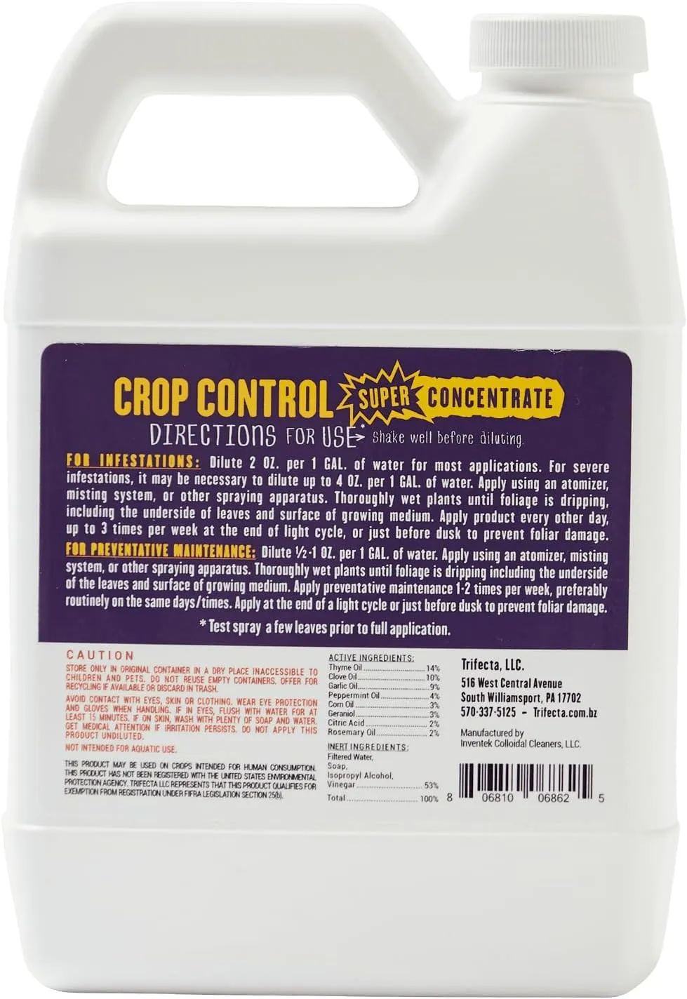 Trifecta Crop Control Super Concentrate All-in-One Natural Pesticide, Fungicide, Miticide, Insecticide, Help Defeat Spider Mites, Powdery Mildew, Botrytis, Mold, and More on Plants 4 OZ