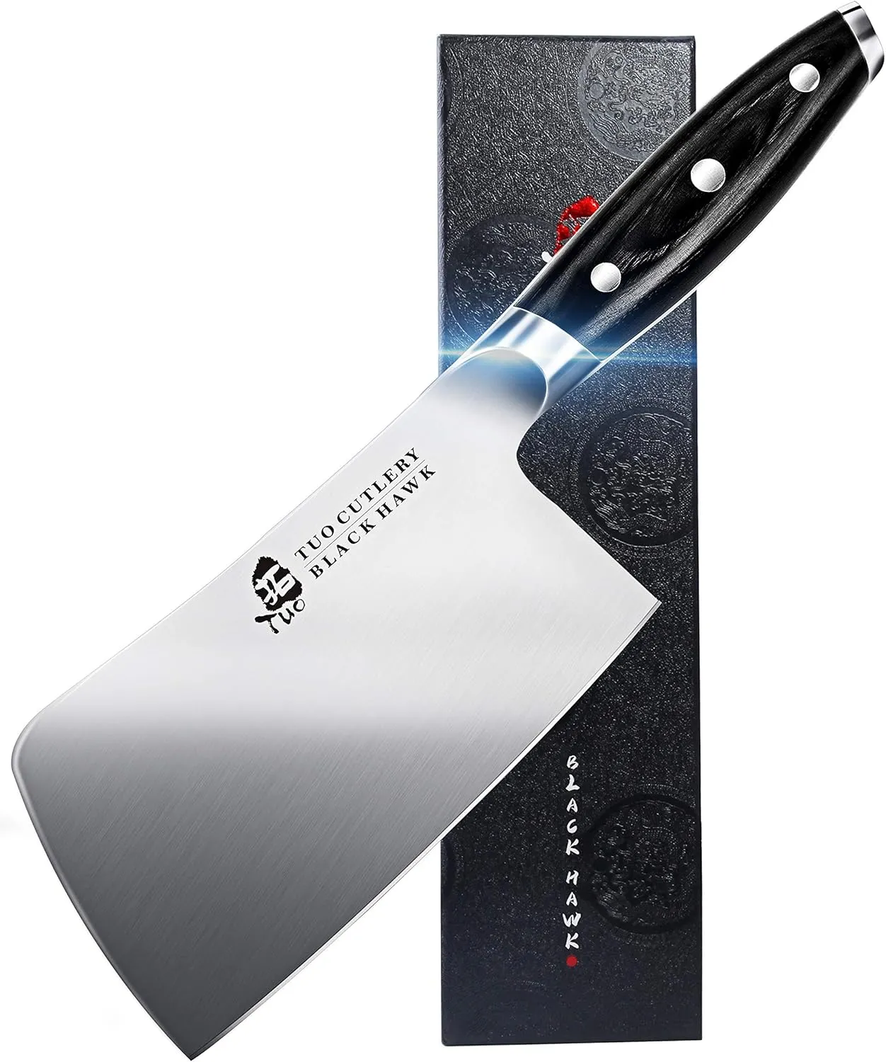 TUO Meat Cleaver - 6 Inch Chopper Knife - Heavy Cleaver Butcher Knife - High Carbon German Steel - Full Tang Pakkawood Handle with Gift Box - Black Hawk Series