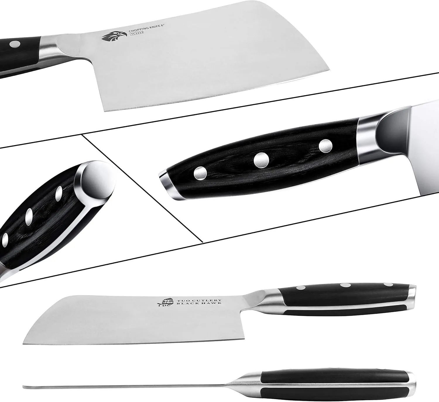 TUO Meat Cleaver - 6 Inch Chopper Knife - Heavy Cleaver Butcher Knife - High Carbon German Steel - Full Tang Pakkawood Handle with Gift Box - Black Hawk Series