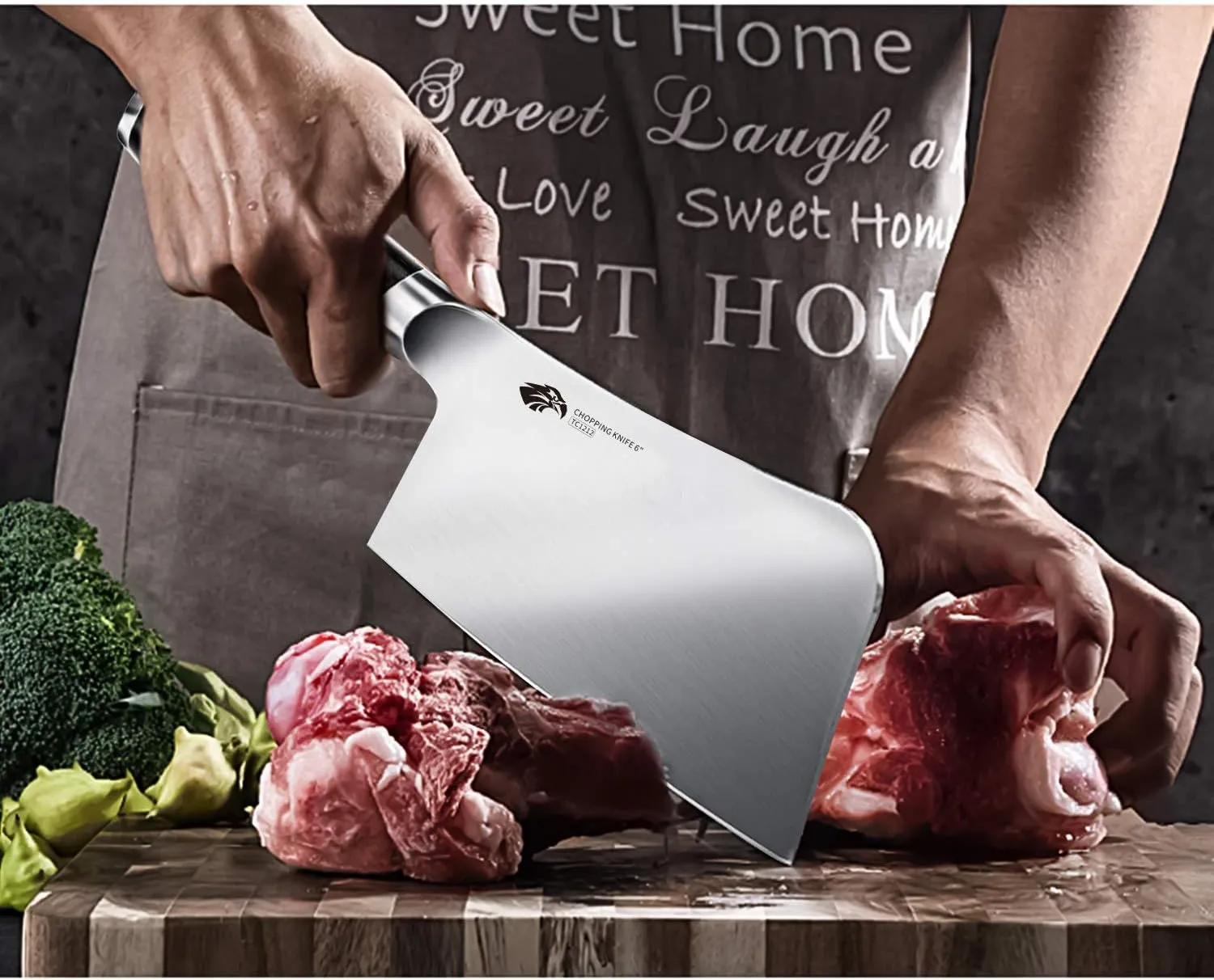 TUO Meat Cleaver - 6 Inch Chopper Knife - Heavy Cleaver Butcher Knife - High Carbon German Steel - Full Tang Pakkawood Handle with Gift Box - Black Hawk Series
