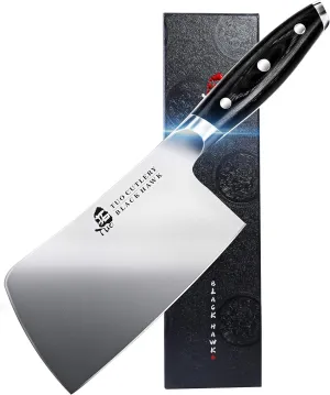 TUO Meat Cleaver - 6 Inch Chopper Knife - Heavy Cleaver Butcher Knife - High Carbon German Steel - Full Tang Pakkawood Handle with Gift Box - Black Hawk Series