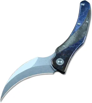 TWO SUN Curved Folding Knife D2 Stonewashed Blade Anode Titanium Micarta Handle TS348