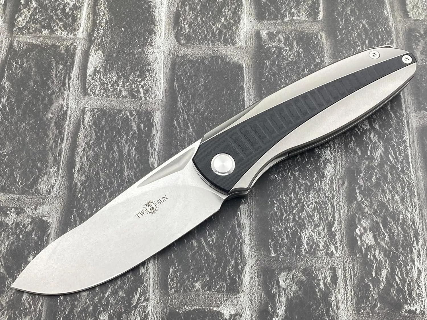 TwoSun Folding Knife 14C28N Blade Titanium/G10 Handle Camping Pocket Knife TS483-14C28N-G10