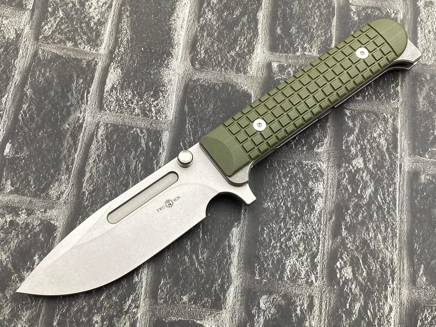 TwoSun TS394-D2-Green Folding Knife D2 Blade Titanium G10 Handle Big Folder Knife