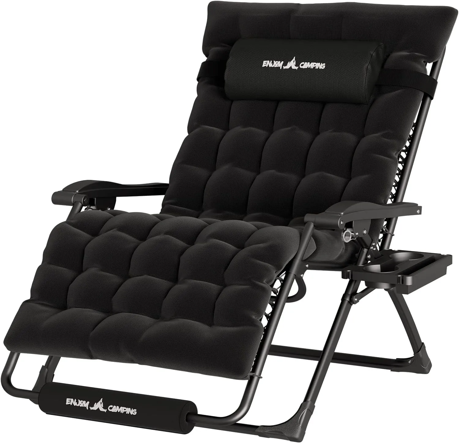 UDPATIO Oversized Zero Gravity Chair 33In XXL Patio Reclining Chair with Cushion, Outdoor Folding Recliner with Pillows|Cup Holder|Foot Rest|Padded Headrest, Black, Support 500LB