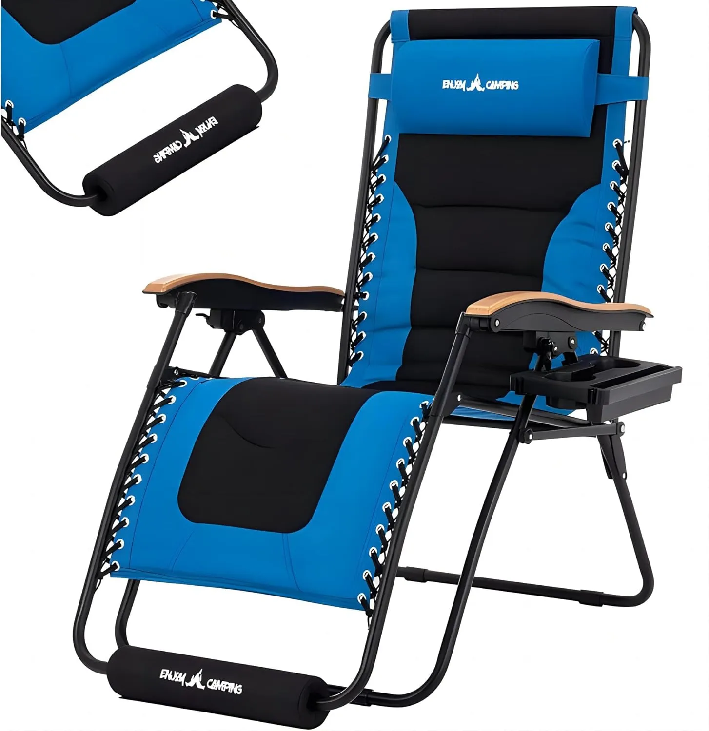 UDPATIO Zero Gravity Chair 30In XL Oversized Outdoor Anti Gravity Chairs Patio Lounge Folding Adjustable Chair with Cup Holder, Foot Pad & Padded Headrest, Support 500lbs (Blue)