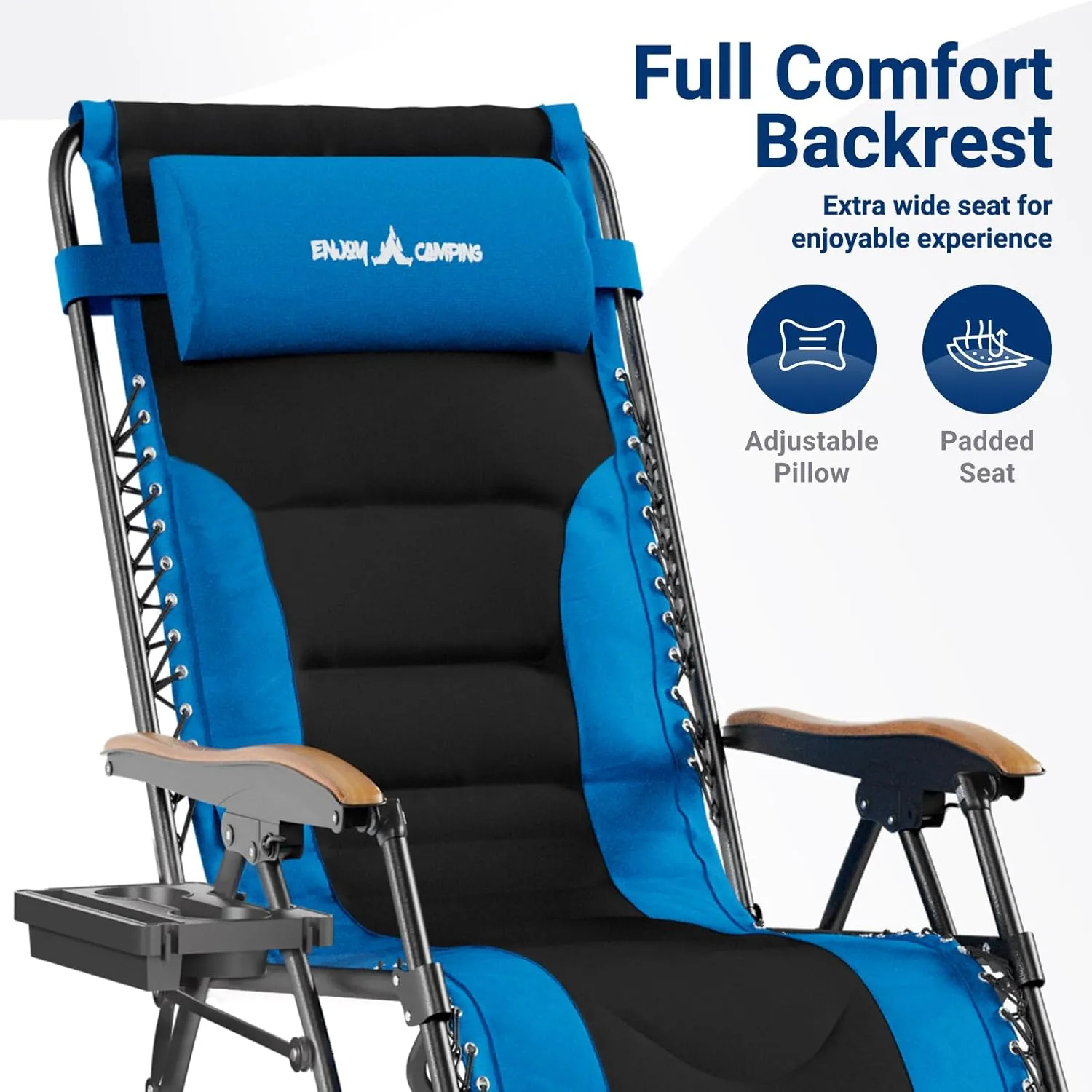 UDPATIO Zero Gravity Chair 30In XL Oversized Outdoor Anti Gravity Chairs Patio Lounge Folding Adjustable Chair with Cup Holder, Foot Pad & Padded Headrest, Support 500lbs (Blue)