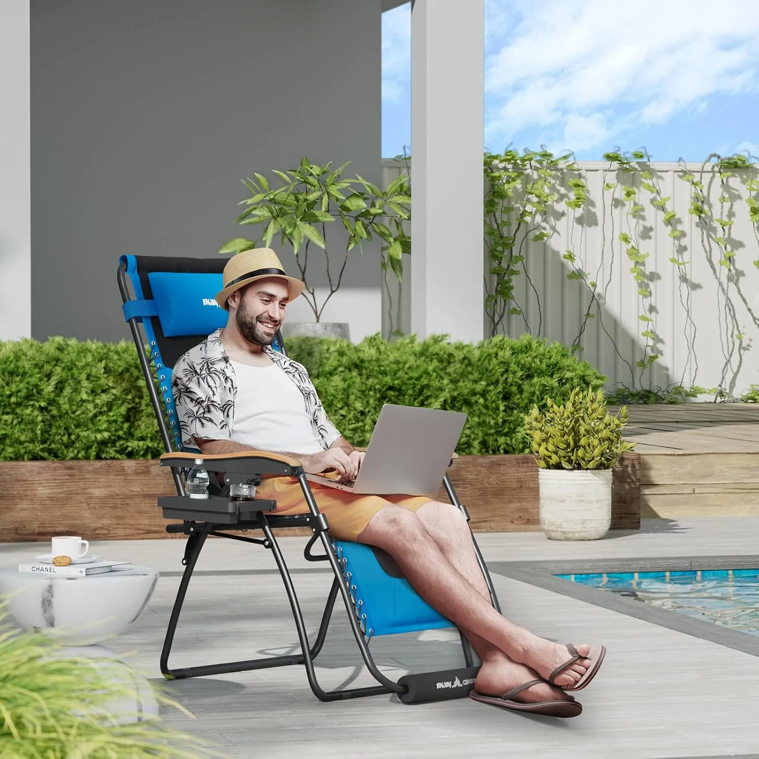 UDPATIO Zero Gravity Chair 30In XL Oversized Outdoor Anti Gravity Chairs Patio Lounge Folding Adjustable Chair with Cup Holder, Foot Pad & Padded Headrest, Support 500lbs (Blue)