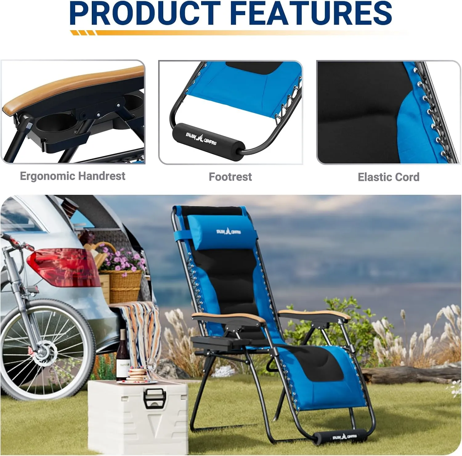 UDPATIO Zero Gravity Chair 30In XL Oversized Outdoor Anti Gravity Chairs Patio Lounge Folding Adjustable Chair with Cup Holder, Foot Pad & Padded Headrest, Support 500lbs (Blue)