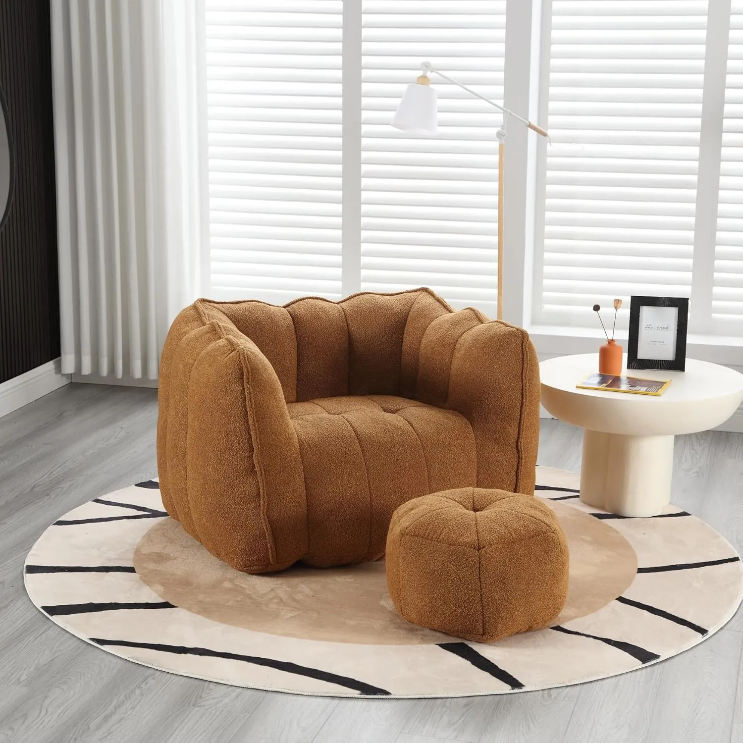 Ultimate Comfort with Soft Bean Bag Chair, High Resilient Foam, for Gaming and Relaxation, Khaki and Yellow