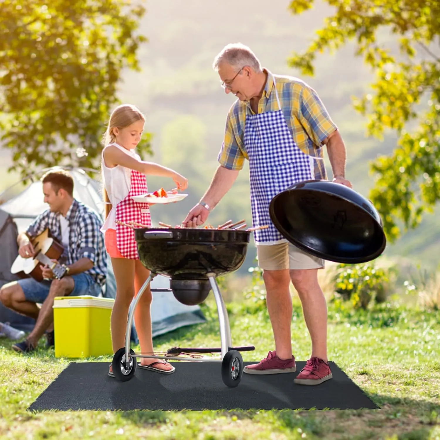 Under Grill Mat 48 ×30 Inch for Outdoor Charcoal, Flat Top, Smokers, Gas Grills.Oil-Proof and Water-Proof BBQ Cvtayn Fireproof Mat Protects Deck Grass, Indoor Fireplace Mat
