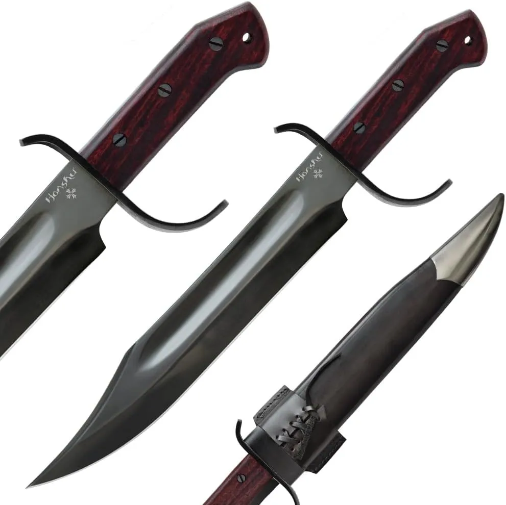 United Cutlery Honshu Historic Forge Pioneer Bowie Knife | 1075 Carbon Steel Blade | Blued Finish | Heartwood Handle | Full Tang | 17 3/4" Length
