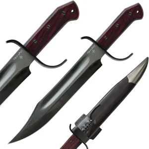 United Cutlery Honshu Historic Forge Pioneer Bowie Knife | 1075 Carbon Steel Blade | Blued Finish | Heartwood Handle | Full Tang | 17 3/4" Length