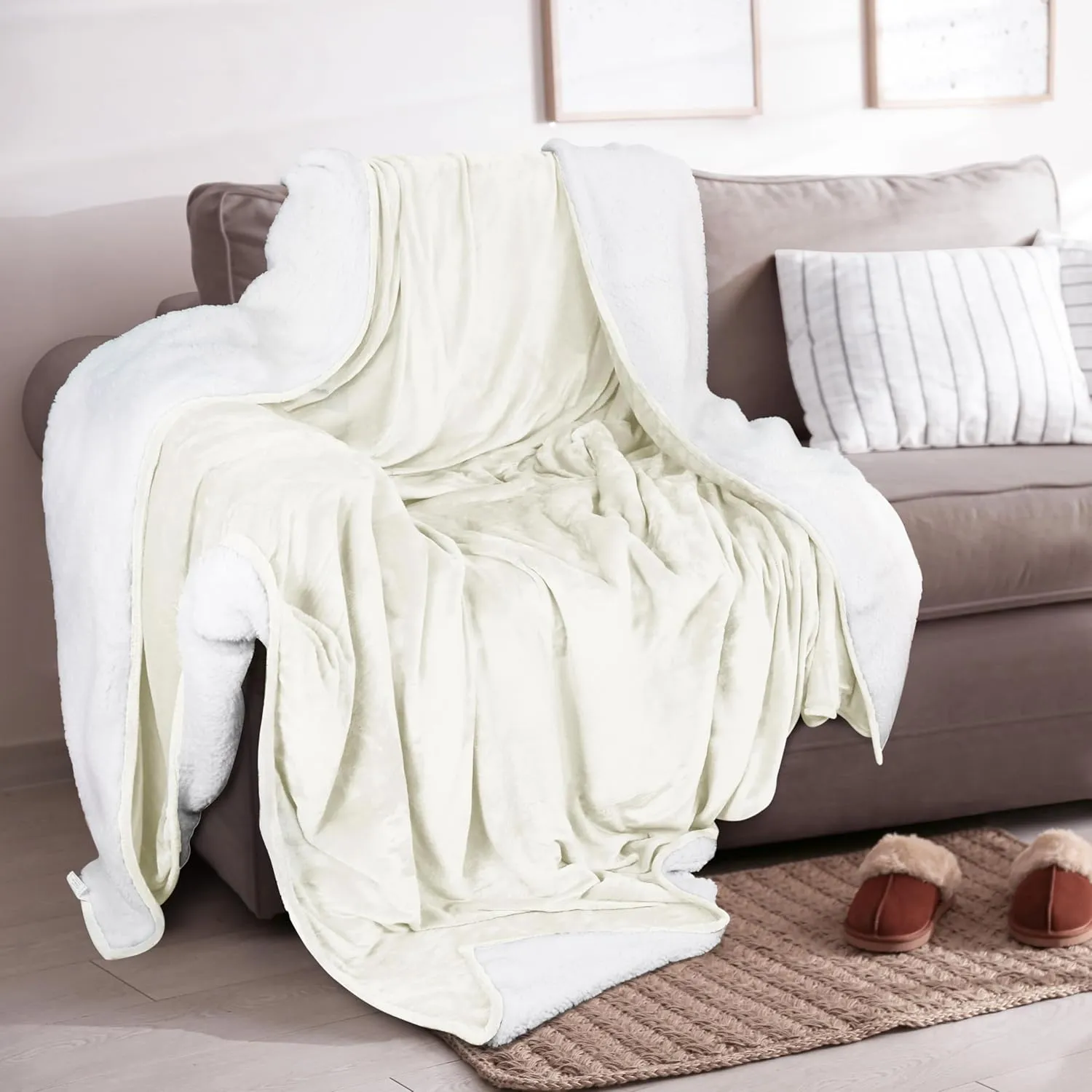 Utopia Bedding Sherpa Blanket Full Size (Ivory, 90x84 Inches) - Soft Lightweight Plush Fleece Reversible Blanket for Bed, Sofa, Couch, Camping and Travel