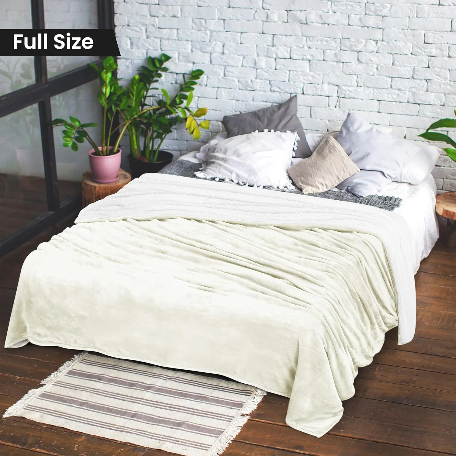 Utopia Bedding Sherpa Blanket Full Size (Ivory, 90x84 Inches) - Soft Lightweight Plush Fleece Reversible Blanket for Bed, Sofa, Couch, Camping and Travel