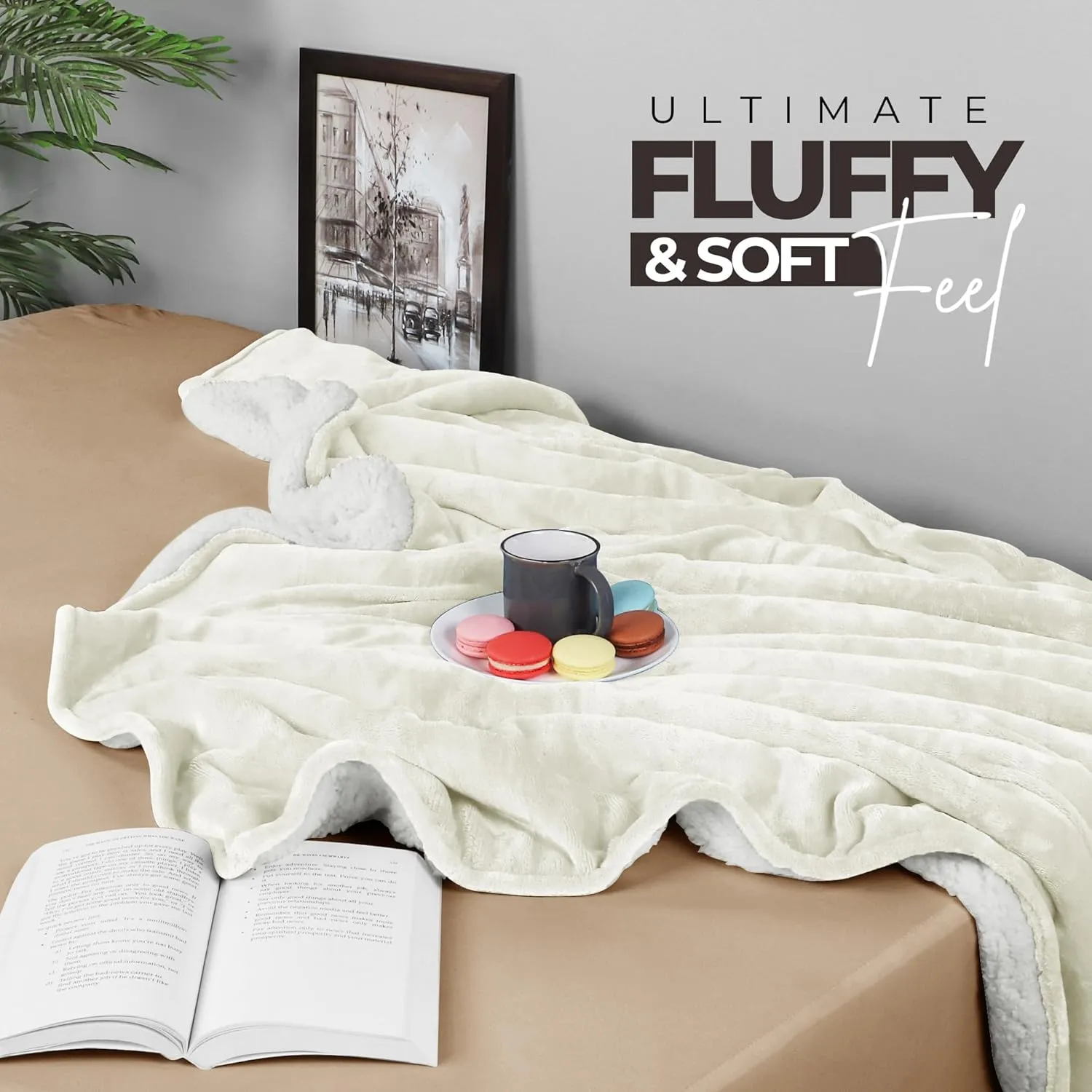 Utopia Bedding Sherpa Blanket Full Size (Ivory, 90x84 Inches) - Soft Lightweight Plush Fleece Reversible Blanket for Bed, Sofa, Couch, Camping and Travel